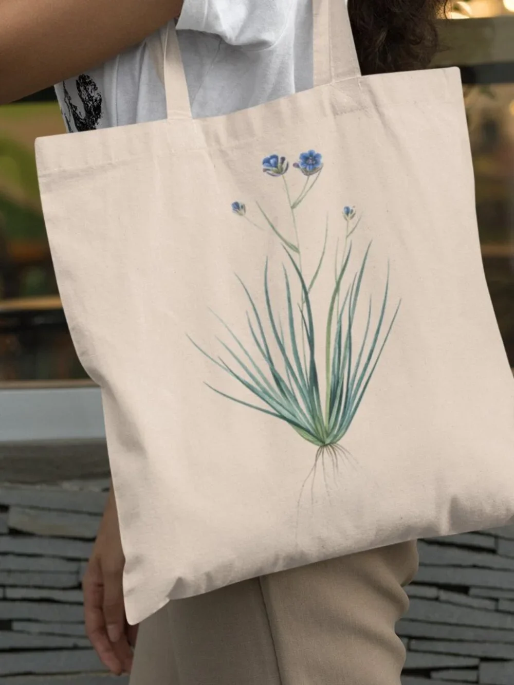 Blue Rush-Lily Vintage Floral Print Graphic Canvas Tote Bag